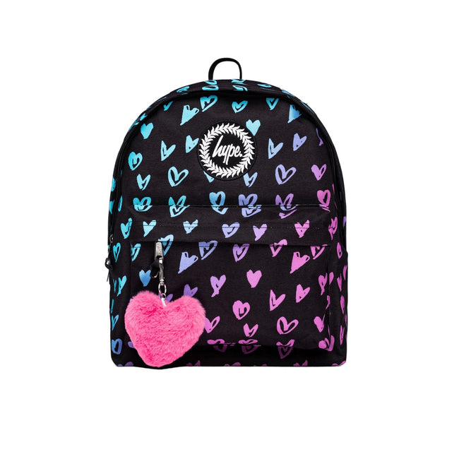 Pink-Black - Front - Hype Scribble Heart Crest Knapsack