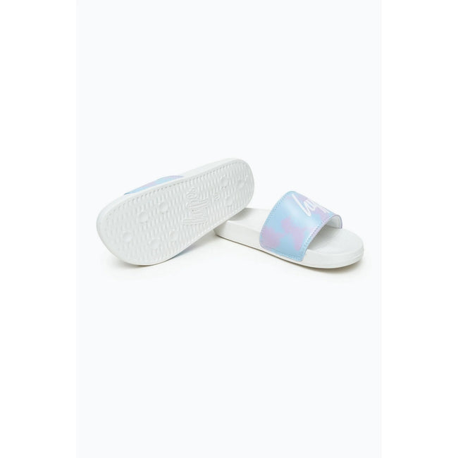 Blue-Lilac - Side - Hype Childrens-Kids Splodge Tie Dye Script Sliders