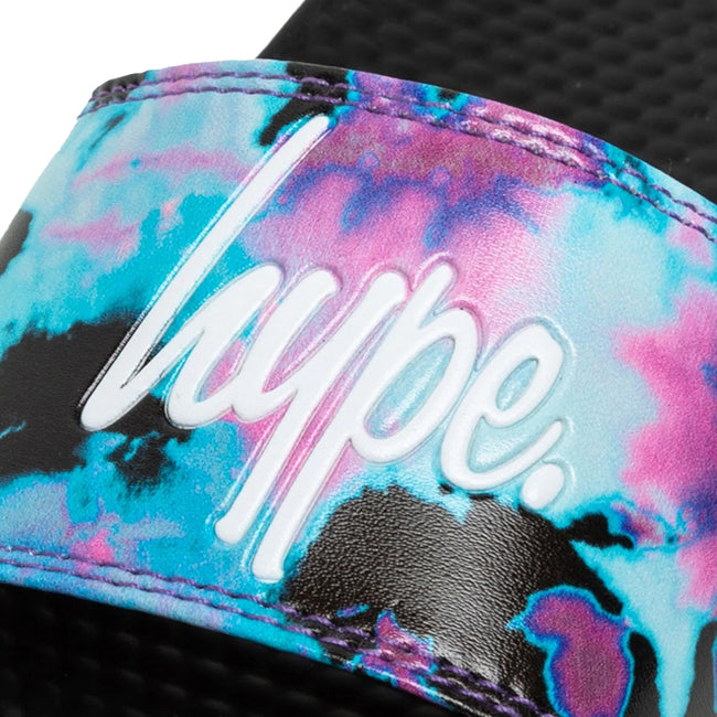Black-Pink - Pack Shot - Hype Childrens-Kids Script Tie Dye Sliders