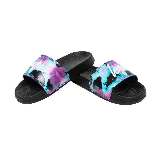 Black-Pink - Front - Hype Childrens-Kids Script Tie Dye Sliders