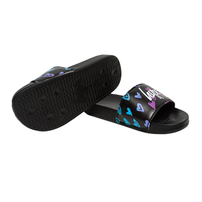 Black-Pink - Side - Hype Childrens-Kids Scribble Heart Script Sliders