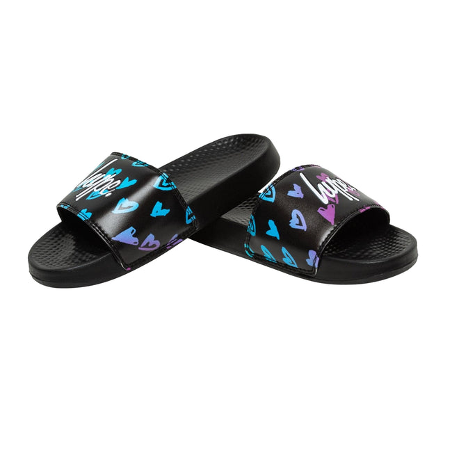 Black-Pink - Lifestyle - Hype Childrens-Kids Scribble Heart Script Sliders
