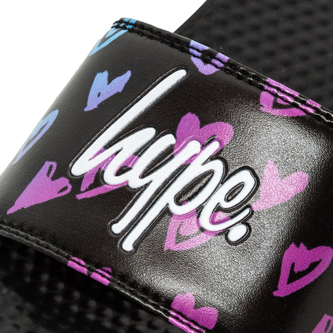 Black-Pink - Pack Shot - Hype Childrens-Kids Scribble Heart Script Sliders
