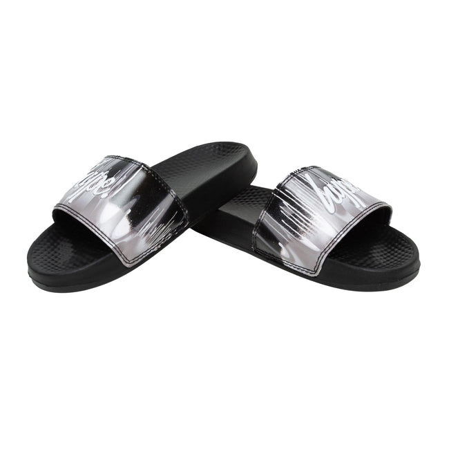 Black-White - Front - Hype Childrens-Kids Gradient Drips Mini Script Sliders