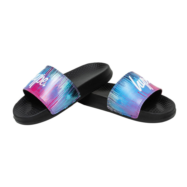 Pink-Black - Front - Hype Childrens-Kids Drip Script Sliders