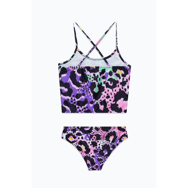 Black-Purple-Pink - Back - Hype Girls Leopard Script Bikini Set