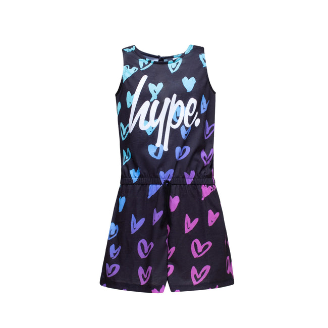 Black-Pink-Blue - Front - Hype Girls Scribble Heart Playsuit