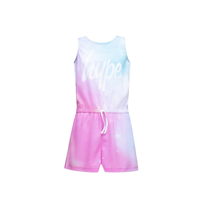 Blue-Pink - Front - Hype Girls Script Fade Playsuit