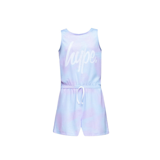 Blue-Purple - Front - Hype Girls Splodge Tie Dye Script Playsuit
