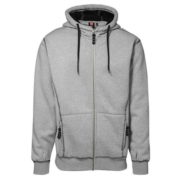 Grey melange - Front - ID Mens Worker Full Zip Sherpa Hoodie