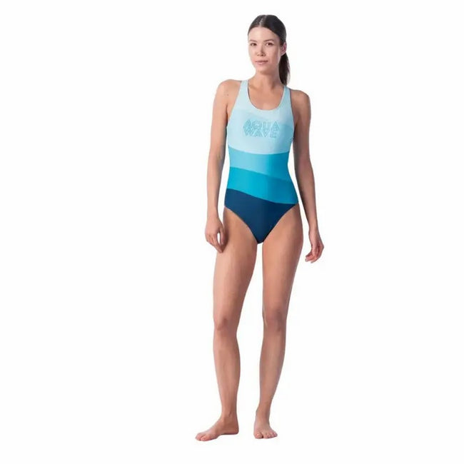 Blue - Side - Aquawave Womens-Ladies Salava Wave Pattern One Piece Bathing Suit