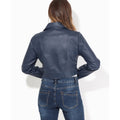 Navy - Side - Krisp Womens-Ladies Cropped PU Biker Jacket