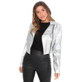 Silver - Front - Krisp Womens-Ladies Cropped PU Biker Jacket