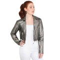 Gunmetal Gray - Front - Krisp Womens-Ladies Cropped PU Biker Jacket