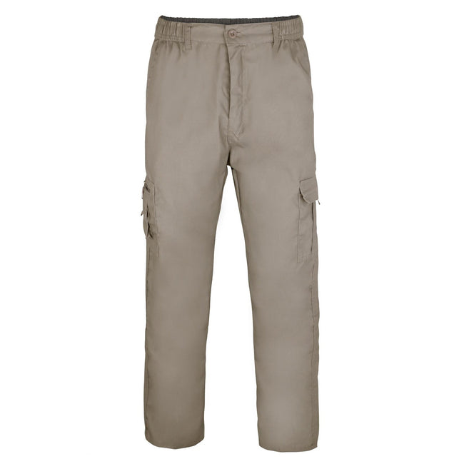 Taupe - Front - Krisp Mens Multi Pocket Cargo Trousers
