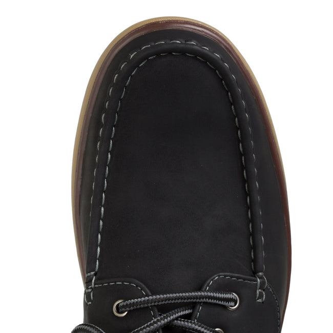 Black - Lifestyle - Krisp Mens Plain Leather Boat Shoes