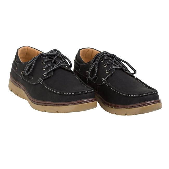 Black - Front - Krisp Mens Plain Leather Boat Shoes
