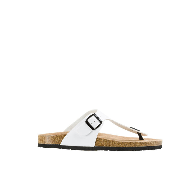White - Front - Krisp Mens Leather Toe Post Wide Sandals