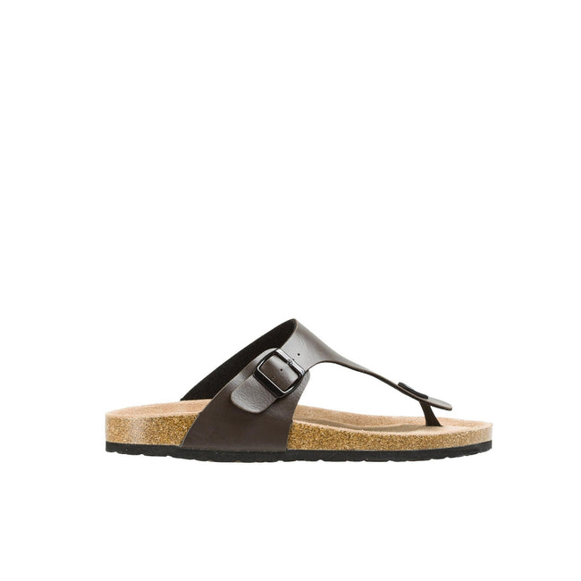 Brown - Front - Krisp Mens Leather Toe Post Wide Sandals