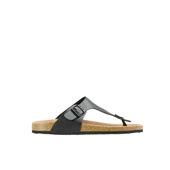 Black - Front - Krisp Mens Leather Toe Post Wide Sandals
