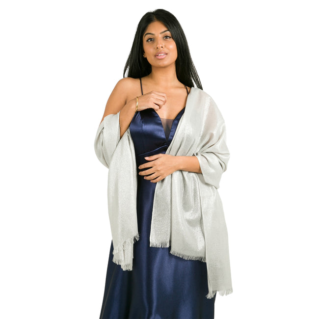 Silver - Front - Krisp Lurex Shawl