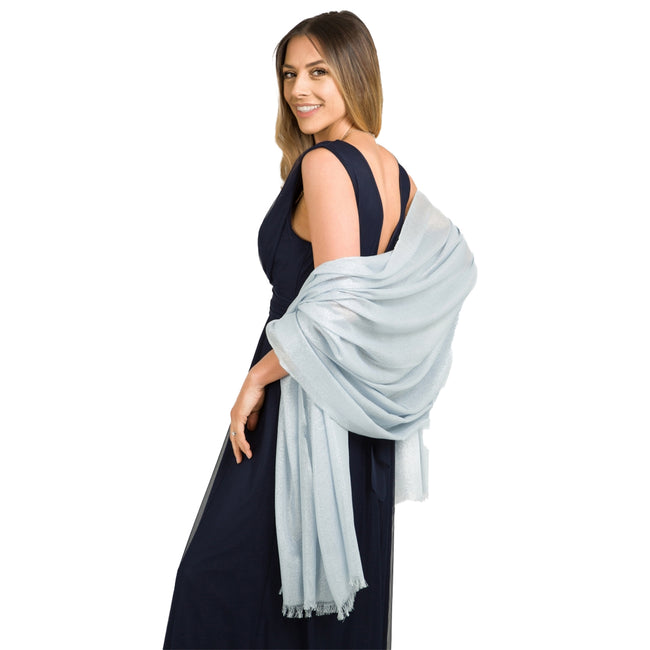 Dusty Blue - Back - Krisp Lurex Shawl