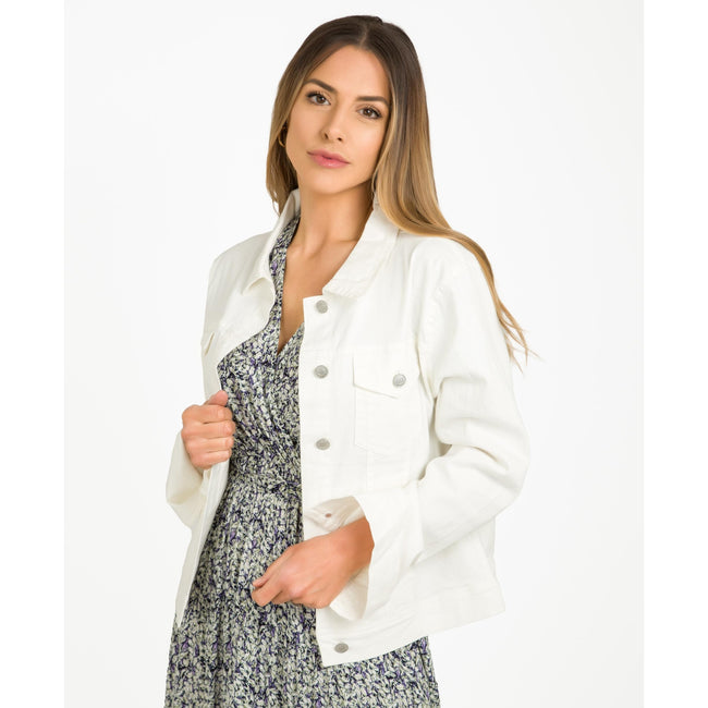 White - Front - Krisp Womens-Ladies Classic Button Front Denim Jacket