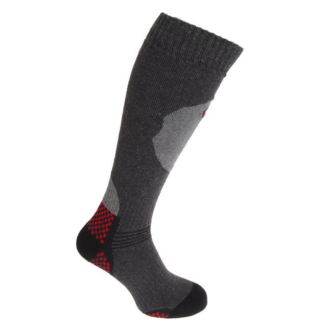 Grey-Red - Front - Mens High Performance Extra Comfort Ski Socks (1 Pair)