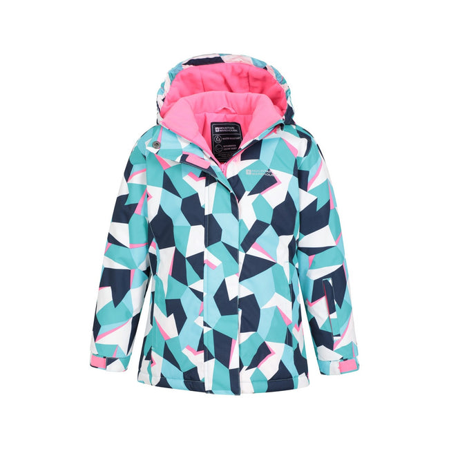 Teal - Pack Shot - Mountain Warehouse Childrens-Kids Honey Geometric Ski Jacket
