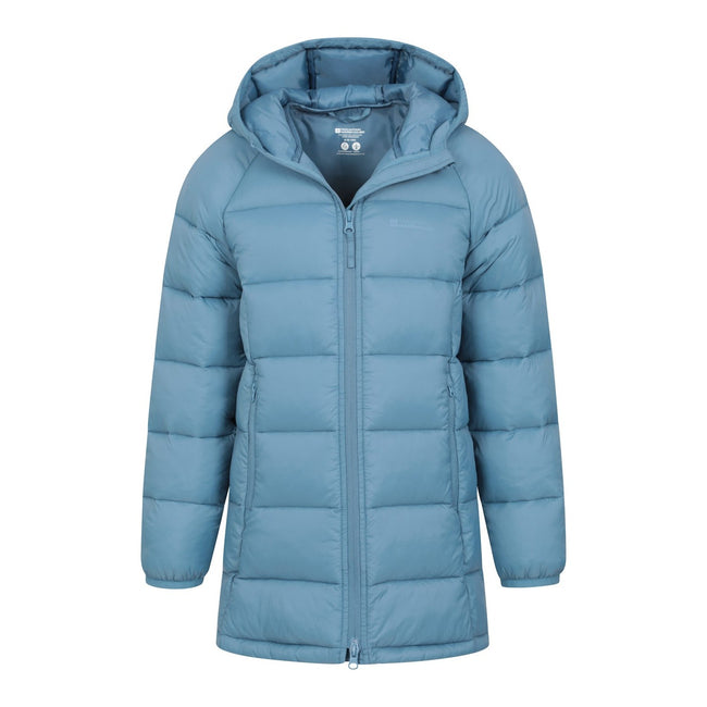 Blue - Pack Shot - Mountain Warehouse Childrens-Kids Freya Longline Padded Jacket