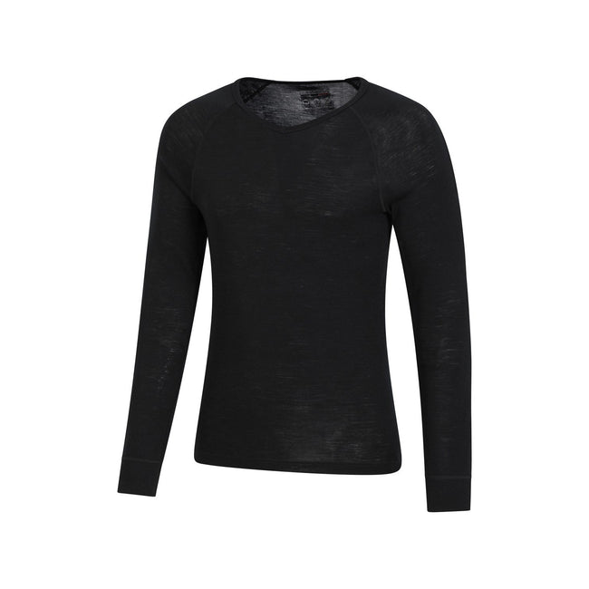 Black - Side - Mountain Warehouse Mens Merino Wool V Neck Base Layer Top