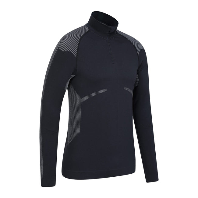 Black - Back - Mountain Warehouse Mens Freestyle Seamless Zip Neck Base Layer Top