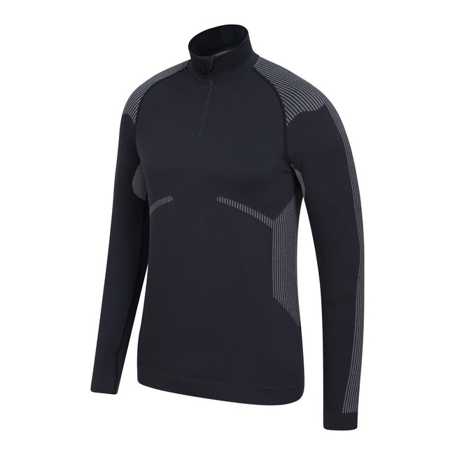 Black - Side - Mountain Warehouse Mens Freestyle Seamless Zip Neck Base Layer Top