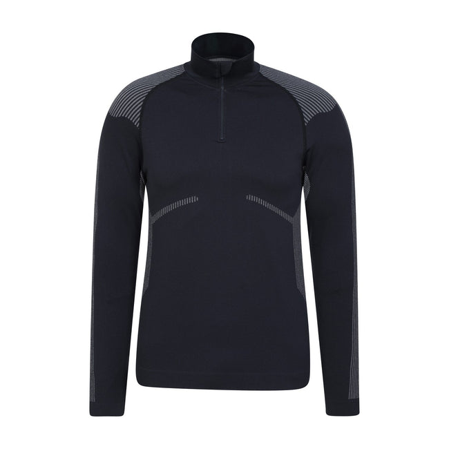 Black - Front - Mountain Warehouse Mens Freestyle Seamless Zip Neck Base Layer Top