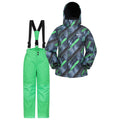 Dark Green-Gray - Front - Mountain Warehouse Childrens-Kids Printed Ski Jacket Set
