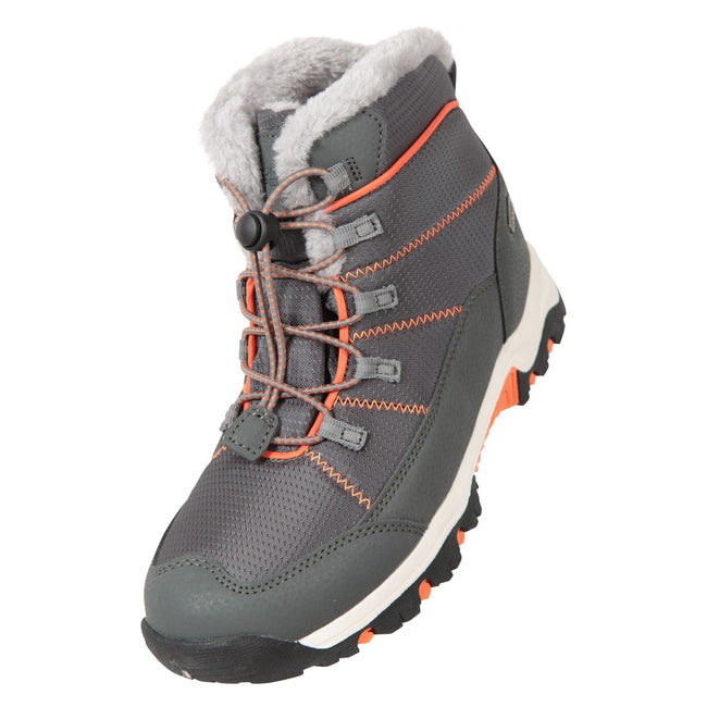 Gray-Orange - Front - Mountain Warehouse Childrens-Kids Comet Waterproof Snow Boots