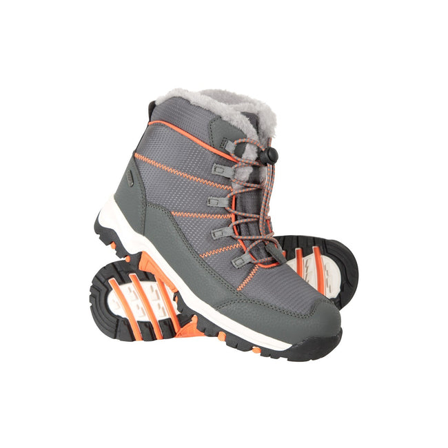 Gray-Orange - Close up - Mountain Warehouse Childrens-Kids Comet Waterproof Snow Boots