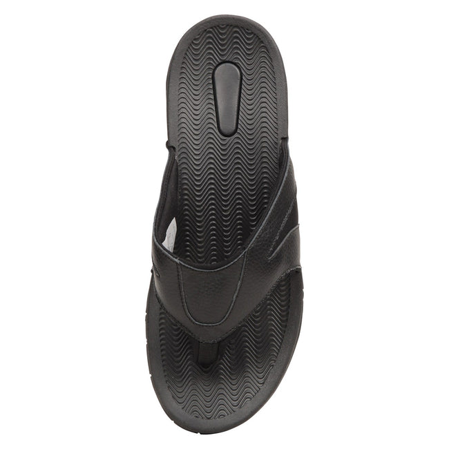 Black - Side - Mountain Warehouse Mens Leather Flip Flops