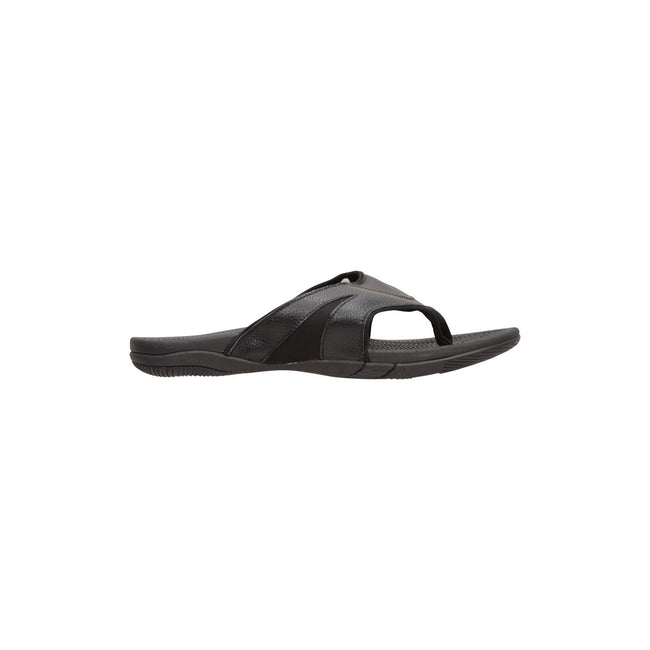 Black - Pack Shot - Mountain Warehouse Mens Leather Flip Flops