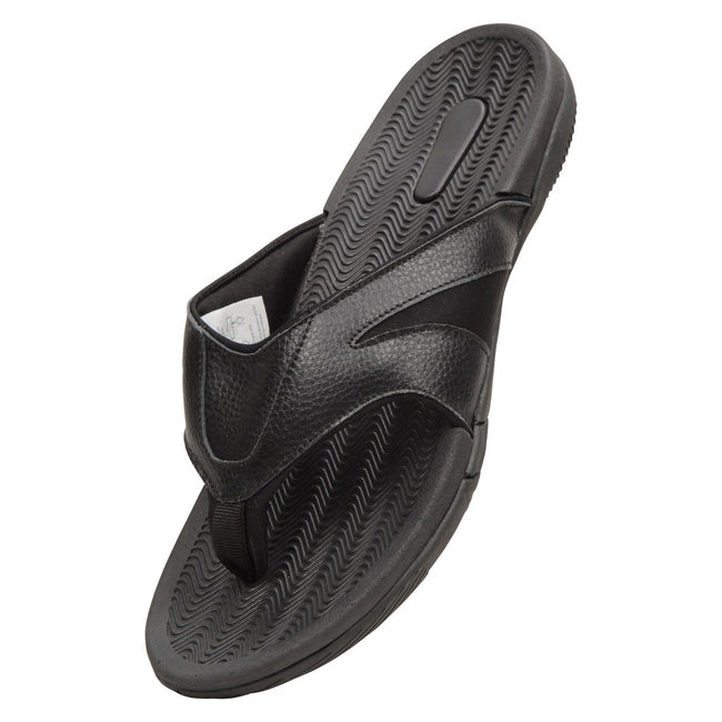 Black - Front - Mountain Warehouse Mens Leather Flip Flops