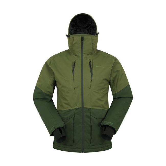 Khaki Green - Front - Mountain Warehouse Mens Interstellar Colour Block Waterproof Ski Jacket