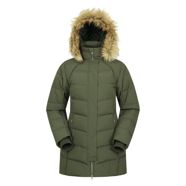 Dark Khaki - Front - Mountain Warehouse Womens-Ladies Isla II Long Down Jacket