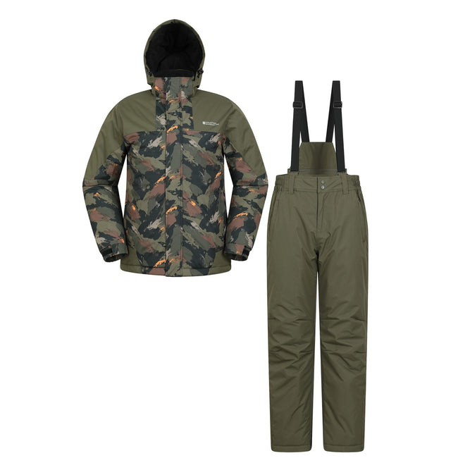 Green - Front - Mountain Warehouse Mens Camo Ski Jacket & Trousers