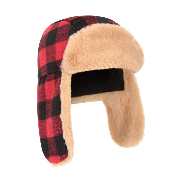 Red-Black - Lifestyle - Mountain Warehouse Childrens-Kids Gingham Trapper Hat