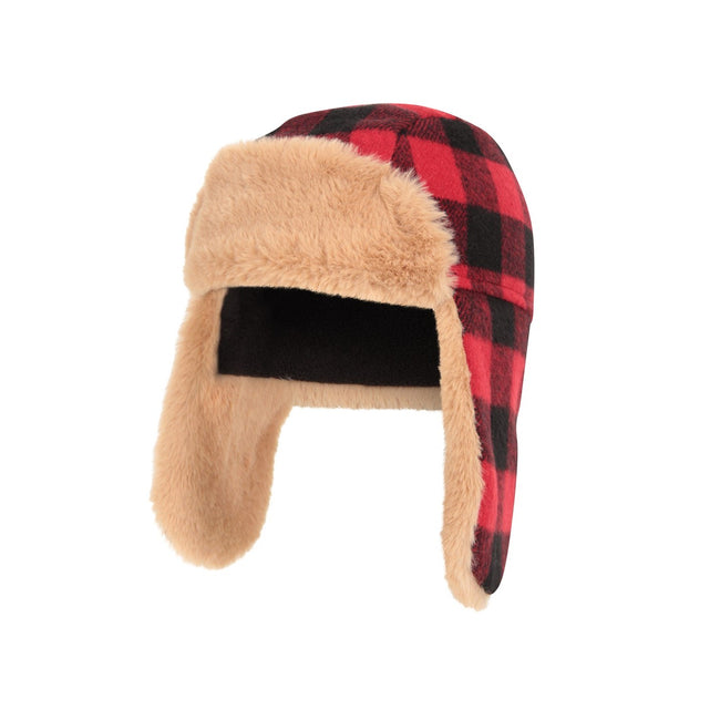 Red-Black - Pack Shot - Mountain Warehouse Childrens-Kids Gingham Trapper Hat
