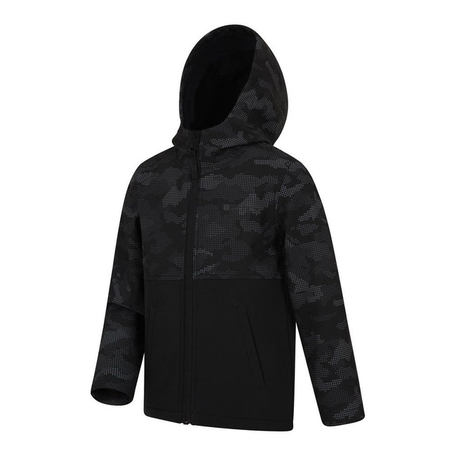 Black - Side - Mountain Warehouse Childrens-Kids Exodus Camo Soft Shell Jacket