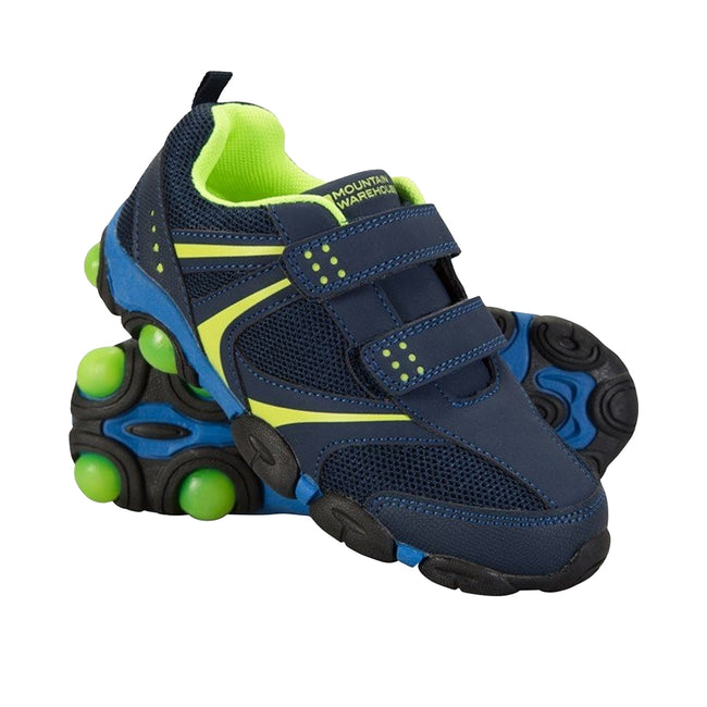 Navy-Lime Green - Close up - Mountain Warehouse Childrens-Kids Light Up Sneakers
