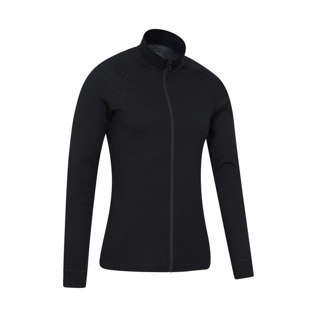 Black - Back - Mountain Warehouse Mens Merino Wool Full Zip Base Layer Top