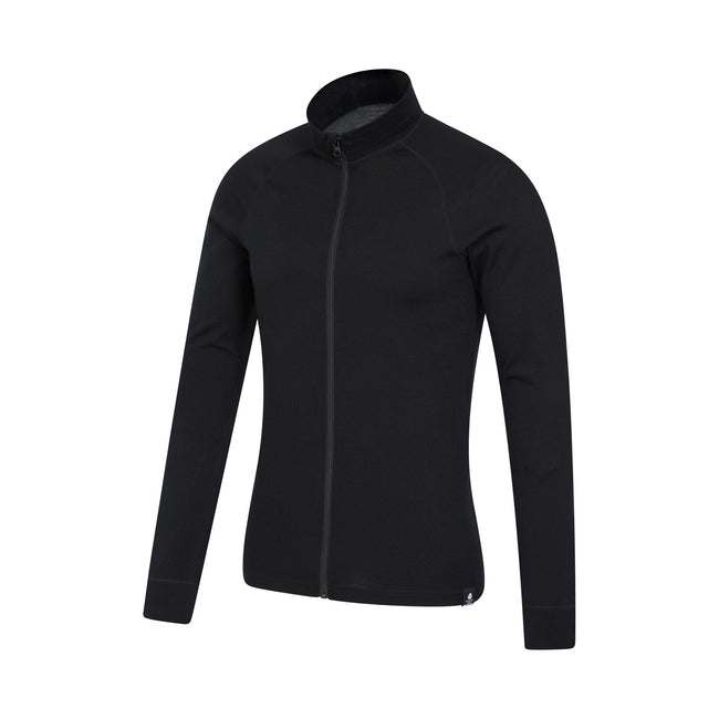 Black - Side - Mountain Warehouse Mens Merino Wool Full Zip Base Layer Top