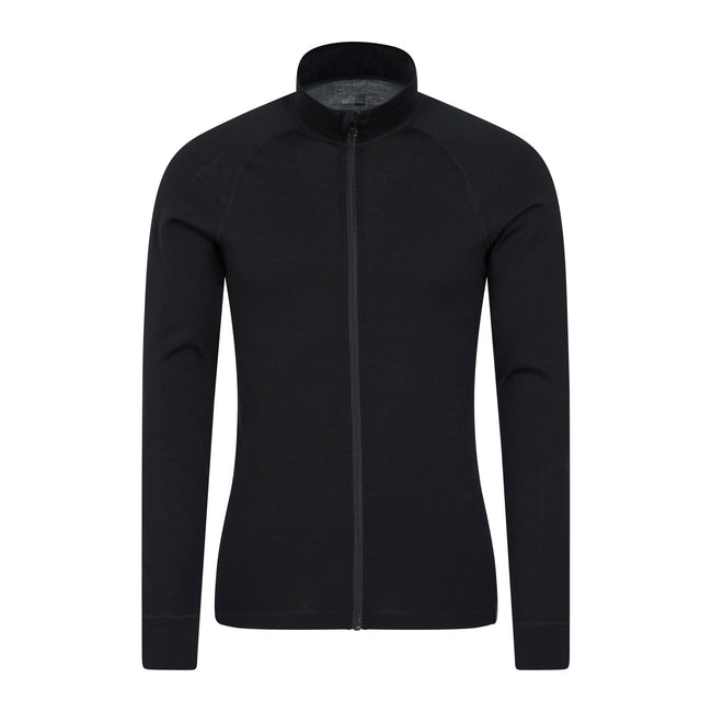 Black - Front - Mountain Warehouse Mens Merino Wool Full Zip Base Layer Top